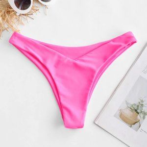 Hot Pink V-Front High Leg Bikini Bottoms